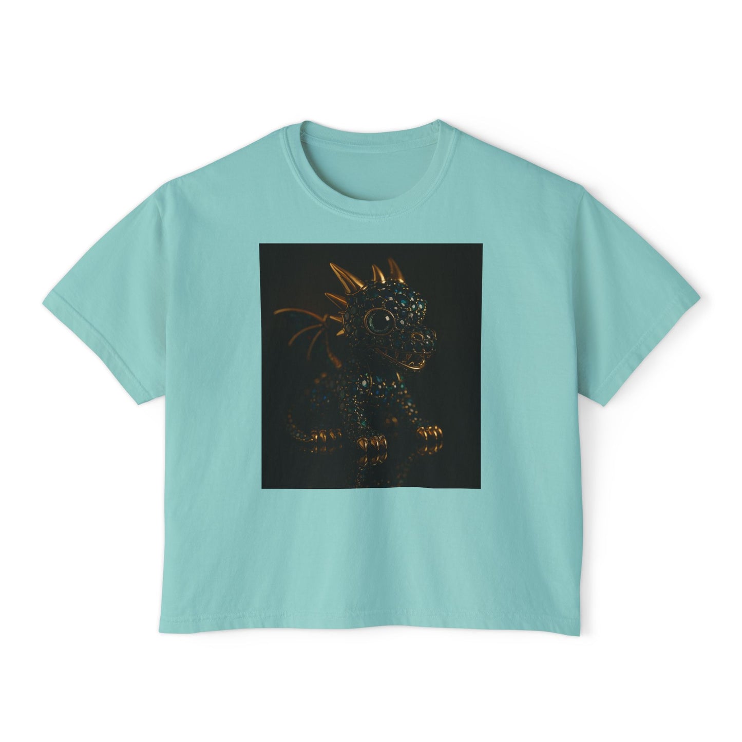 Blue Diamond Dragon Glow Boxy Tee - Cute Casual Wear for Kids & Adults, Perfect for Parties, Birthdays, Everyday Fun, Dinosaur Lovers Gift
