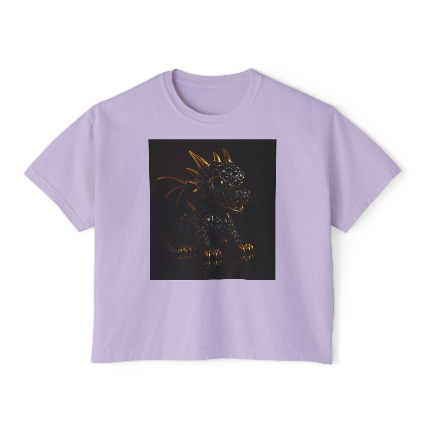 Blue Diamond Dragon Glow Boxy Tee - Cute Casual Wear for Kids & Adults, Perfect for Parties, Birthdays, Everyday Fun, Dinosaur Lovers Gift