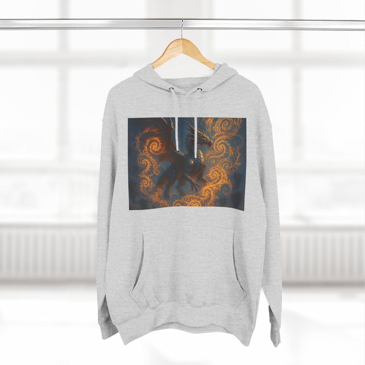 Dragon Swirl Fleece Hoodie - Three-Panel Design for Fantasy Lovers