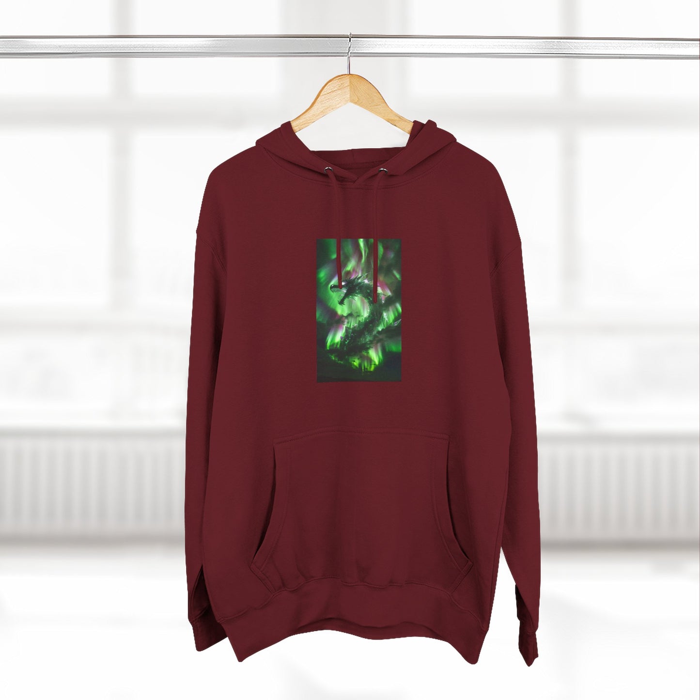 Green Nebula Abstract Hoodie — Aurora Swirl Fleece Pullover