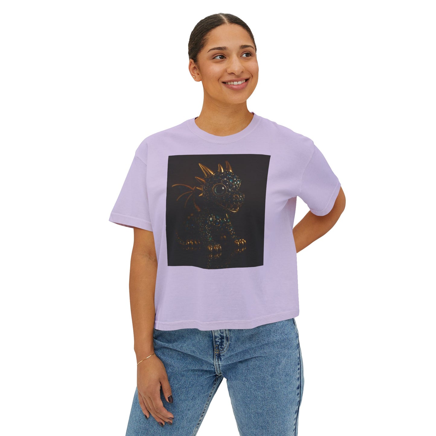 Blue Diamond Dragon Glow Boxy Tee - Cute Casual Wear for Kids & Adults, Perfect for Parties, Birthdays, Everyday Fun, Dinosaur Lovers Gift