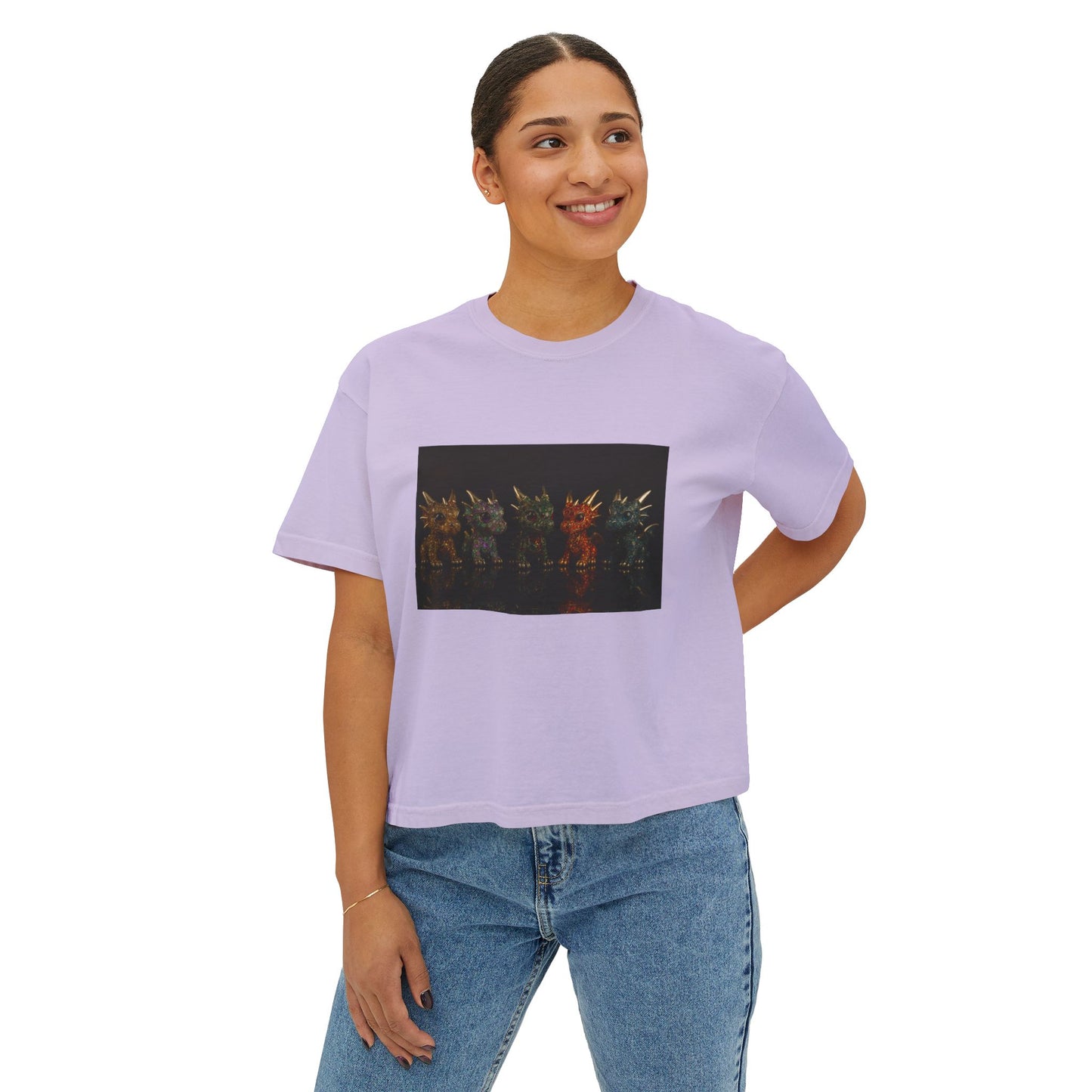 Colorful Creature Women's Boxy Tee, Cute Graphic Tee, Casual Shirt, Summer Top, Gift for Gamers, Relaxed Fit T-Shirt