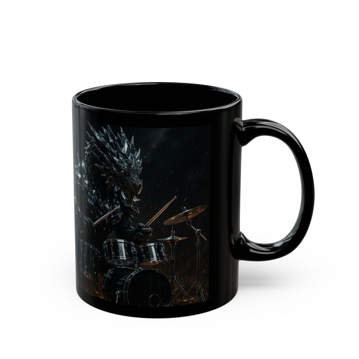 Metallic Drummer Black Mug, Unique Coffee Cup for Musicians, Rock Music Lover Gift, Fantasy Beverages Mug, Cool Drum Set Teacup