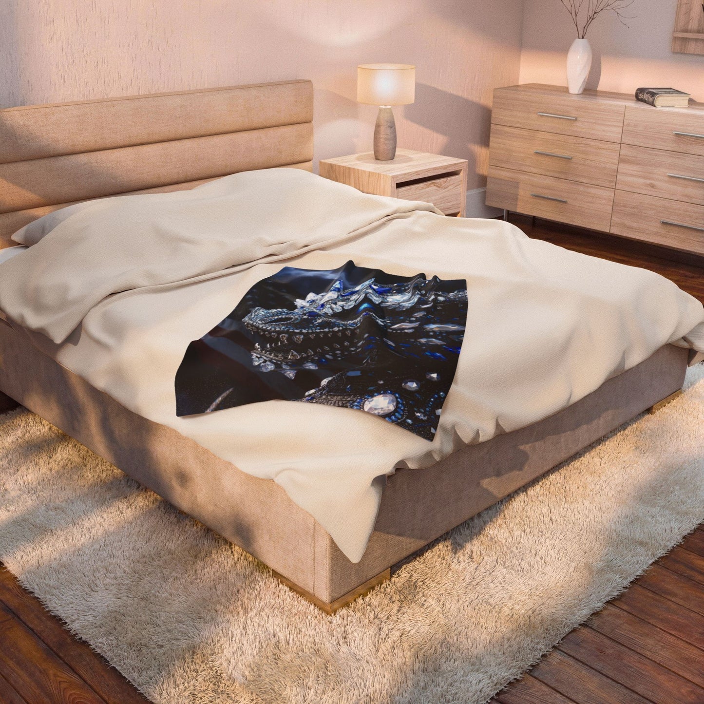 Velveteen Plush Blanket — Blue Jewel Dragon with American Flag Accent