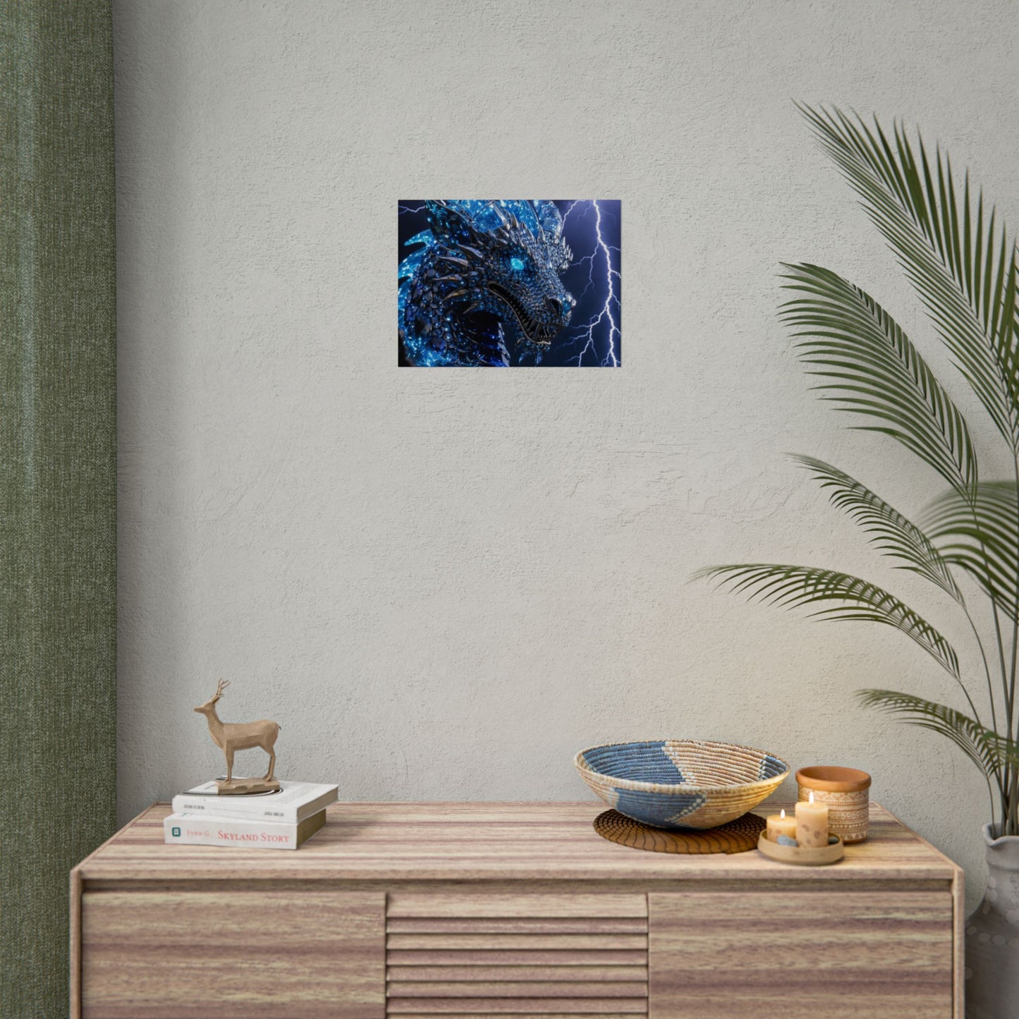 Blue Lightning Dragon Poster — Fantasy Wall Art Rolled Poster