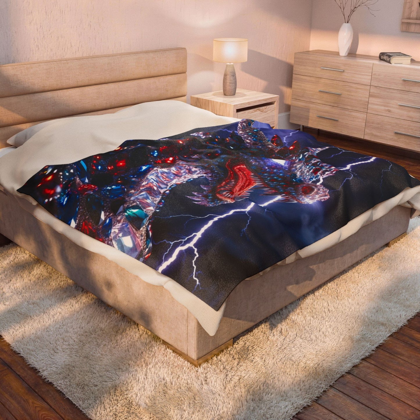 A #1 Seller Velveteen Dragon Plush Blanket – Lightning Crystal Dragon Throw for Fantasy Fans