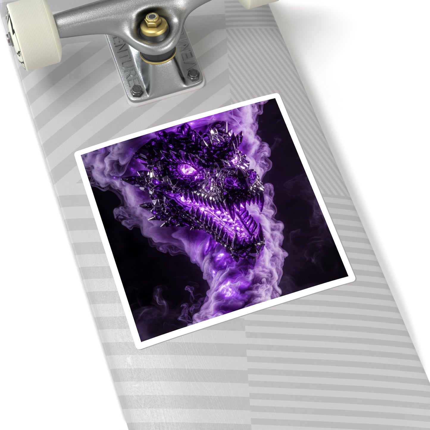 Purple Smoke Dragon Square Sticker — Fantasy Monster Laptop Decal