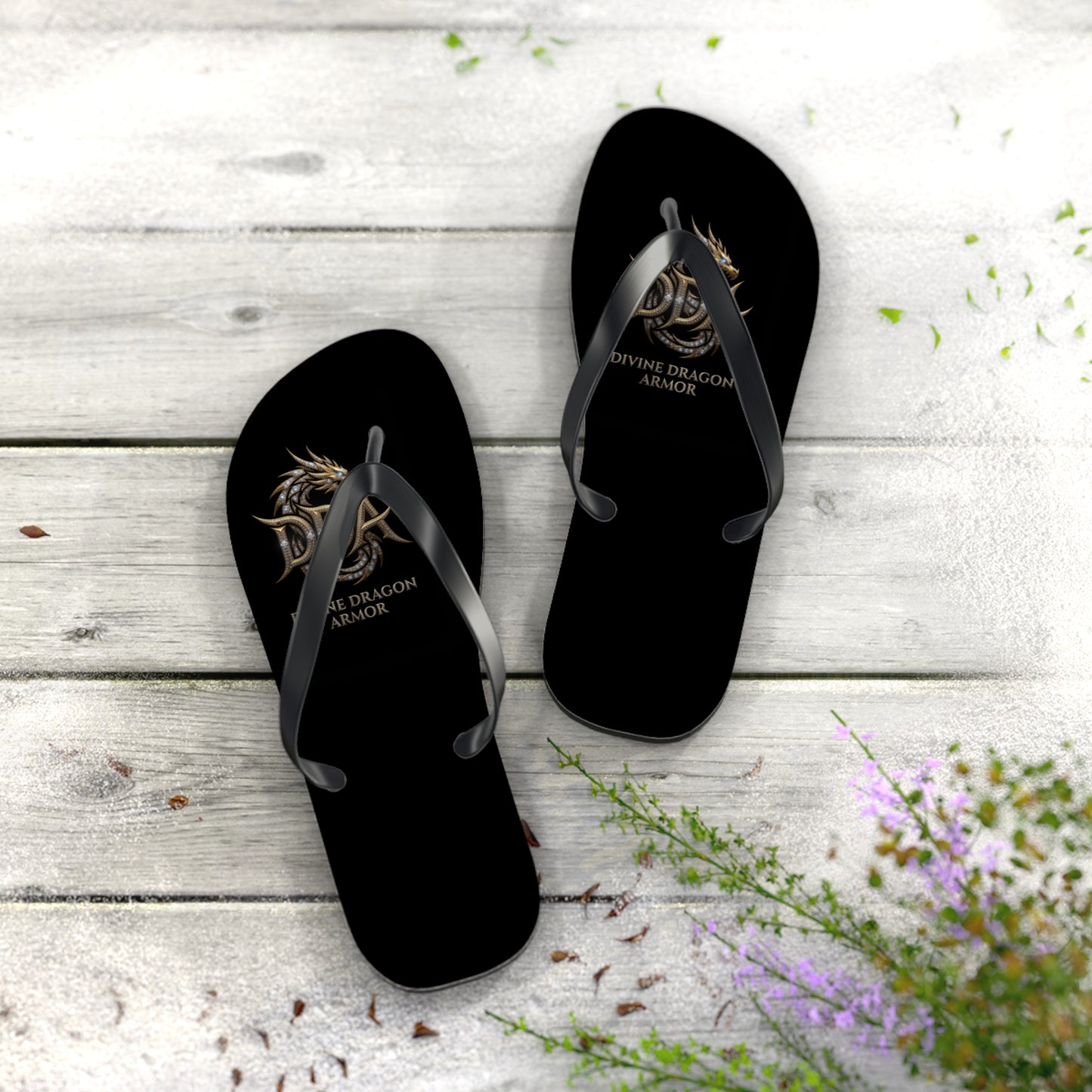 Dragon Armor Flip Flops – Black Fantasy Shield Beach Sandals