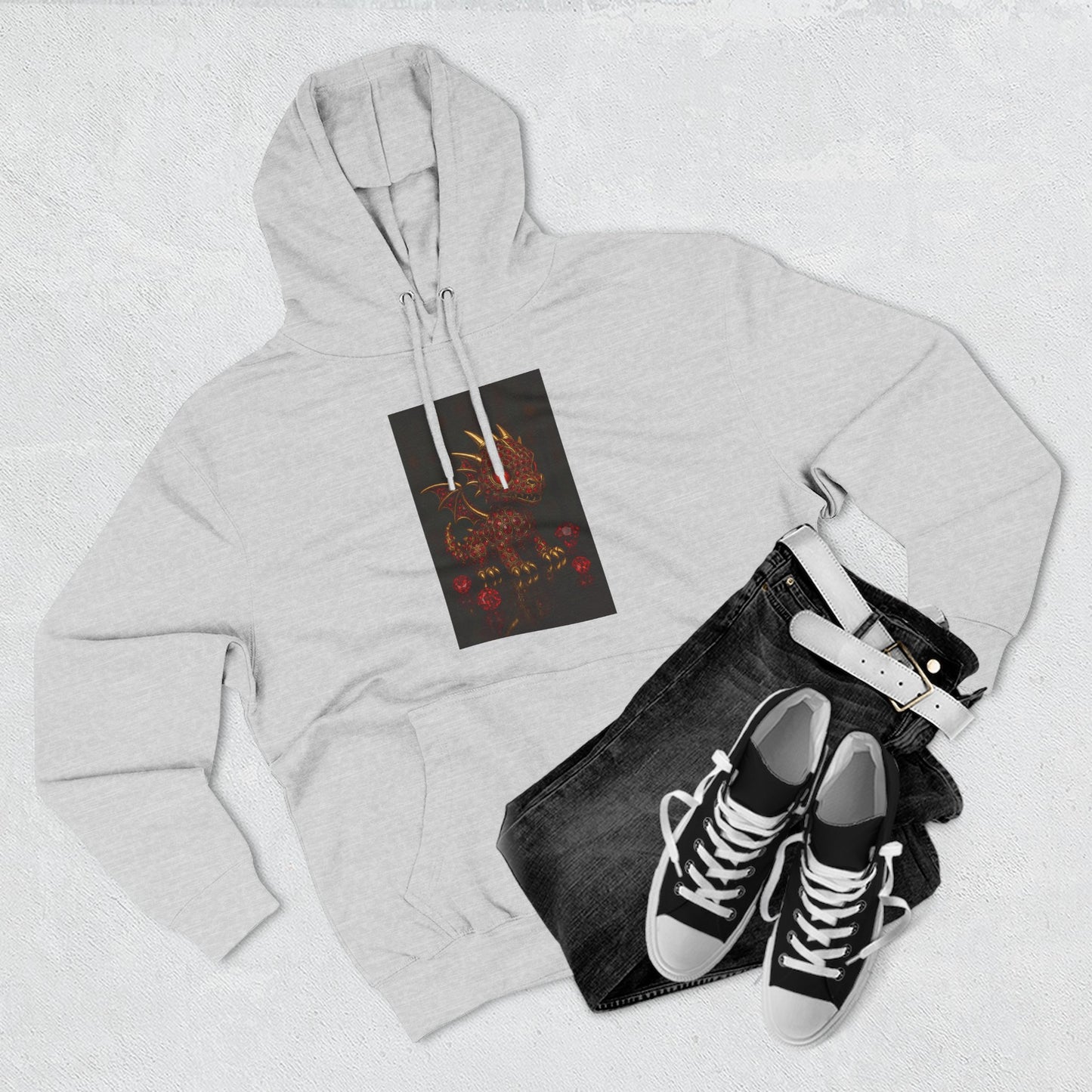 Dragon Swirl Fleece Hoodie - Three-Panel Design for Fantasy Lovers