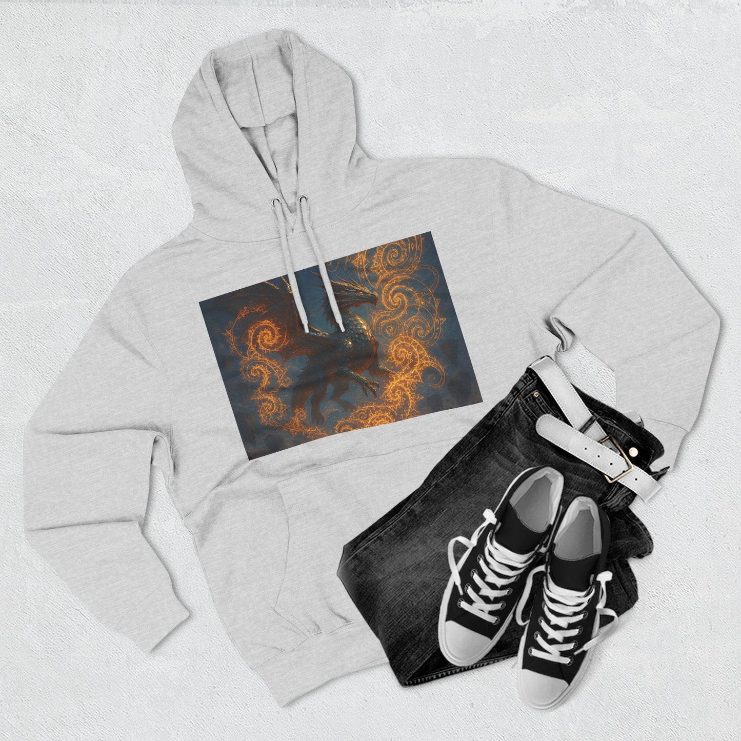 Dragon Swirl Fleece Hoodie - Three-Panel Design for Fantasy Lovers
