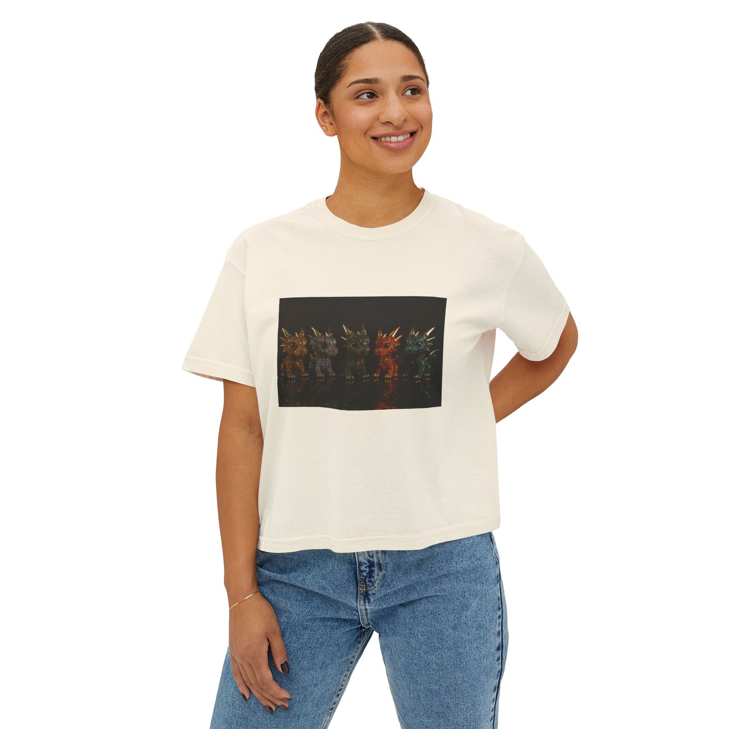 Colorful Creature Women's Boxy Tee, Cute Graphic Tee, Casual Shirt, Summer Top, Gift for Gamers, Relaxed Fit T-Shirt