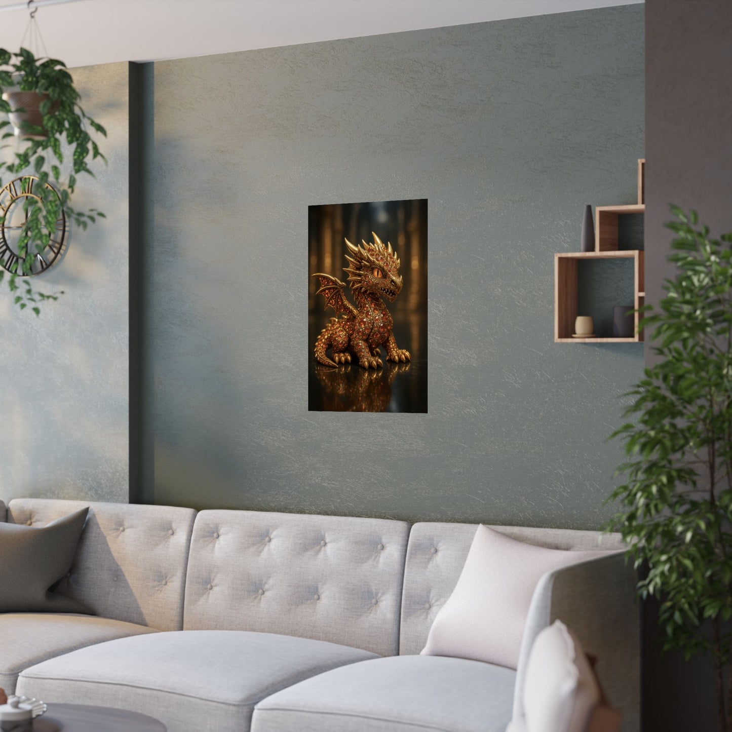 Golden Dragon Art Print, Satin Poster, Dragon Wall Art, Fantasy Decor, Gift for Gamers, Dragon Lover's Decoration