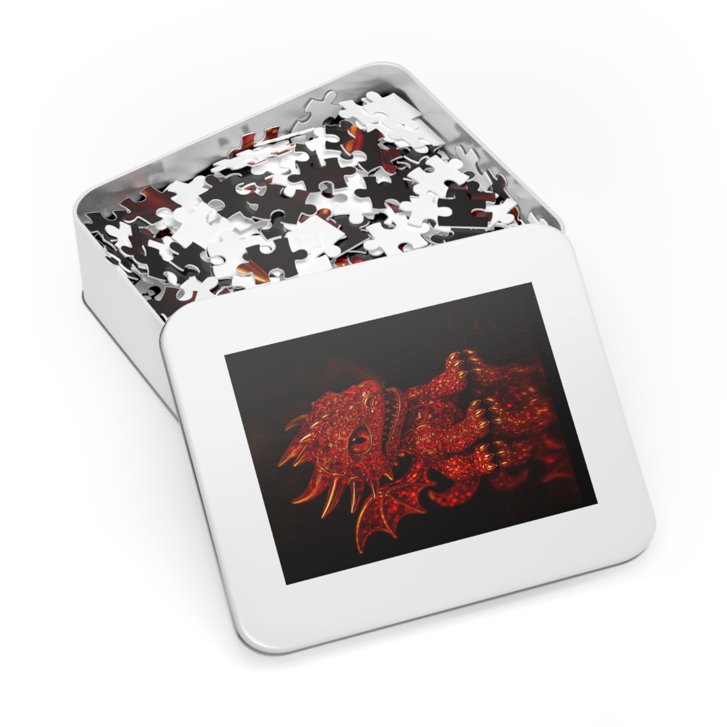 Dragon Gem Jigsaw Puzzle with Tin, Fantasy Puzzle, Kids Activities, Gifts for Game Lovers, Unique Collectible Piece