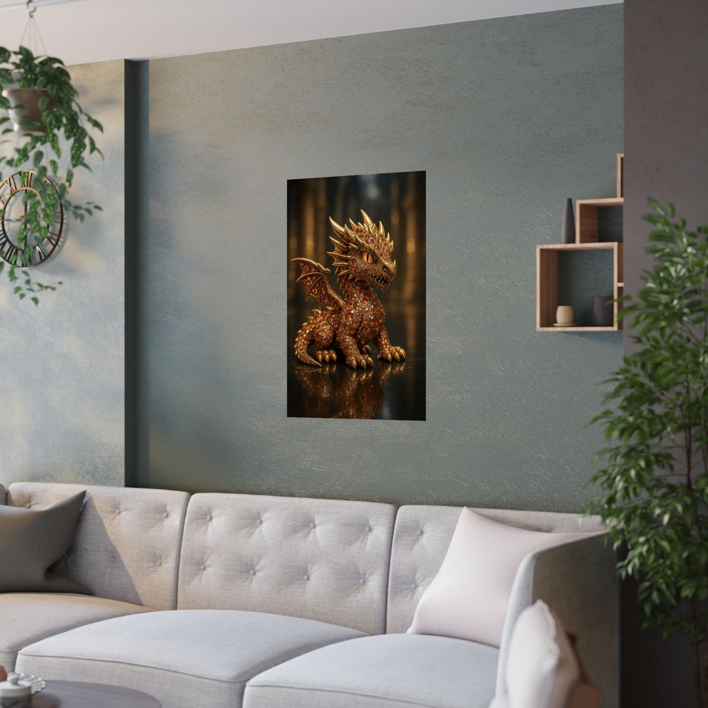 Golden Dragon Art Print, Satin Poster, Dragon Wall Art, Fantasy Decor, Gift for Gamers, Dragon Lover's Decoration