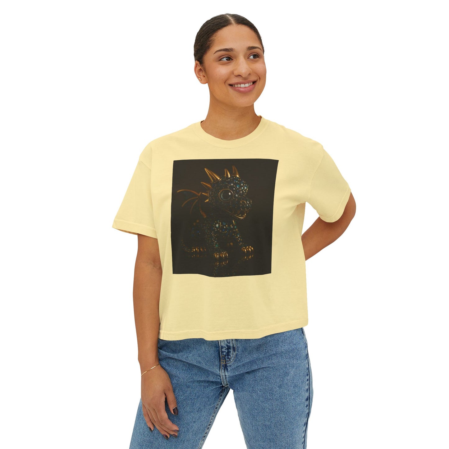 Blue Diamond Dragon Glow Boxy Tee - Cute Casual Wear for Kids & Adults, Perfect for Parties, Birthdays, Everyday Fun, Dinosaur Lovers Gift