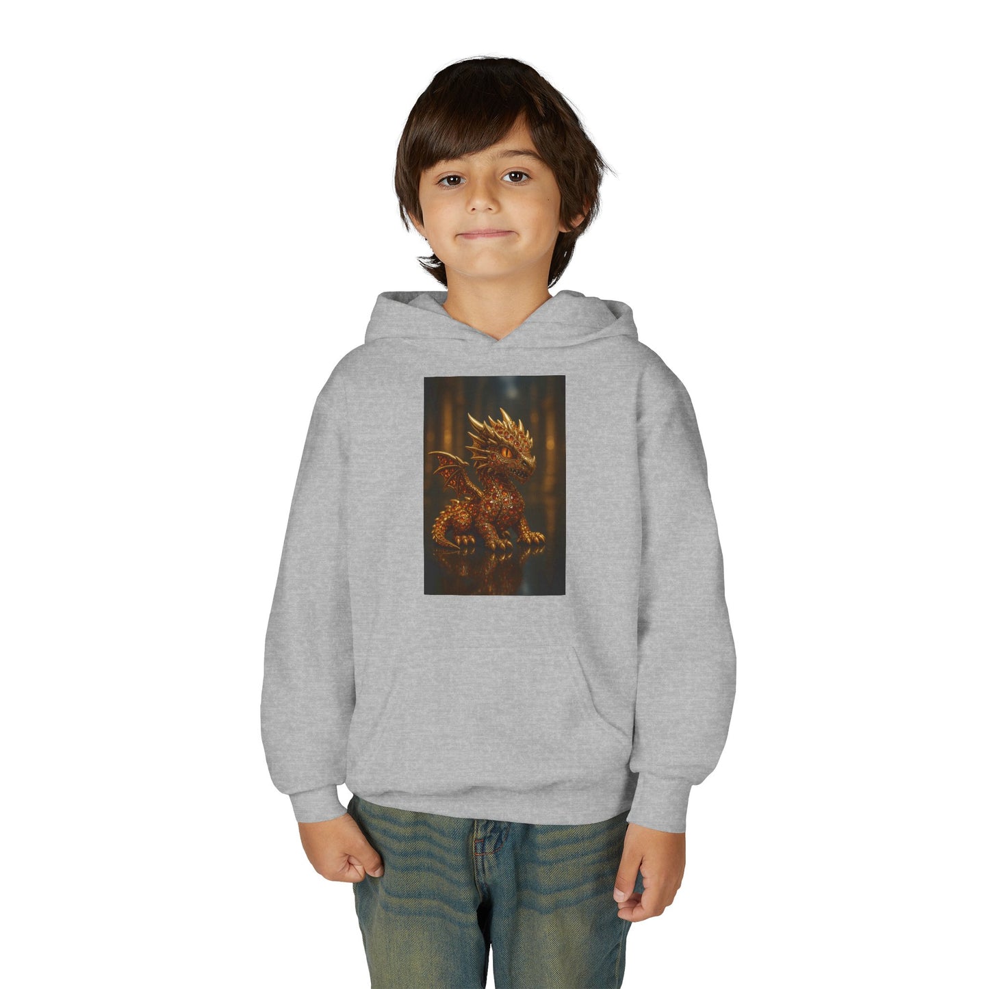 Dragon Fantasy Youth Heavy Blend Hooded Sweatshirt, Adventure Hoodie, Gift for Kids, Fantasy Apparel, Cozy Sweatshirt for Young Dreamers