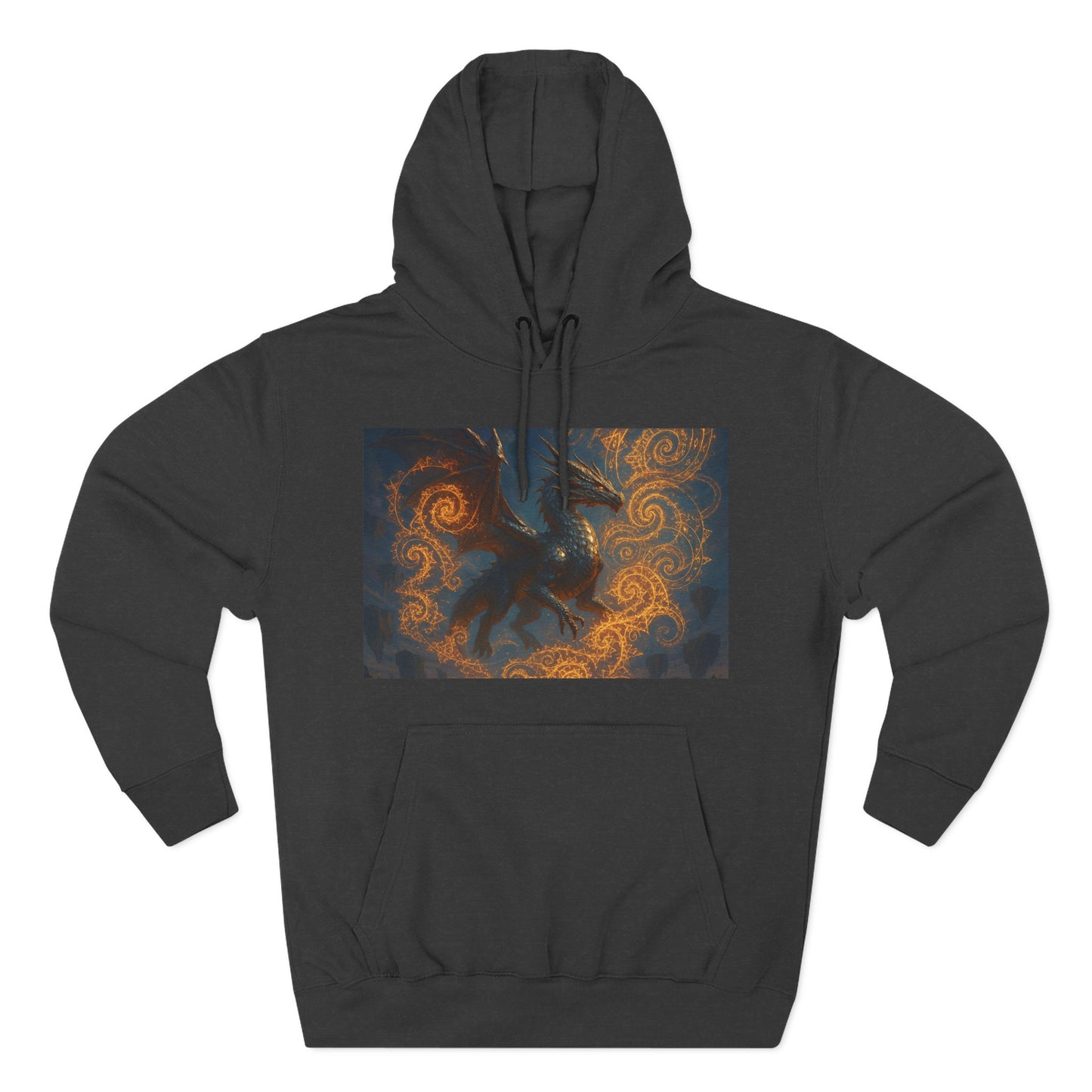 Dragon Swirl Fleece Hoodie - Three-Panel Design for Fantasy Lovers