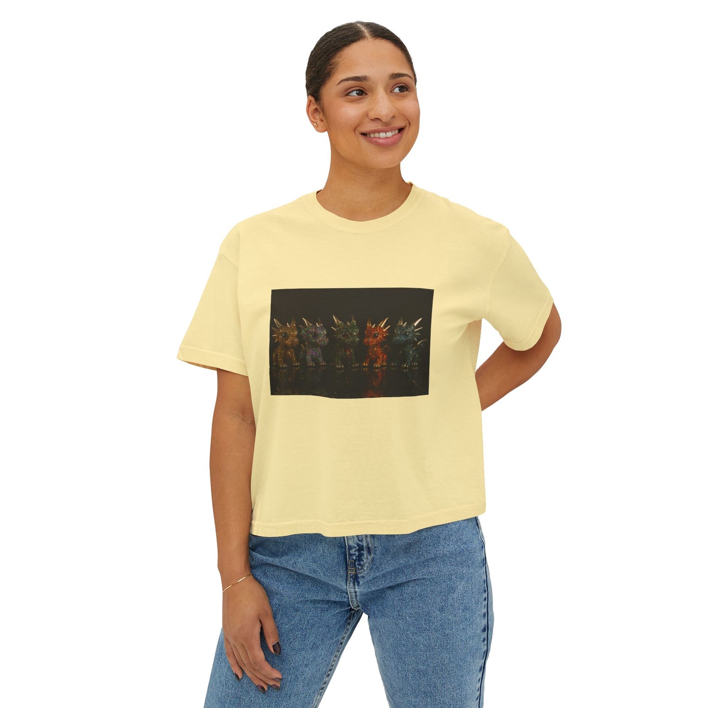 Colorful Creature Women's Boxy Tee, Cute Graphic Tee, Casual Shirt, Summer Top, Gift for Gamers, Relaxed Fit T-Shirt