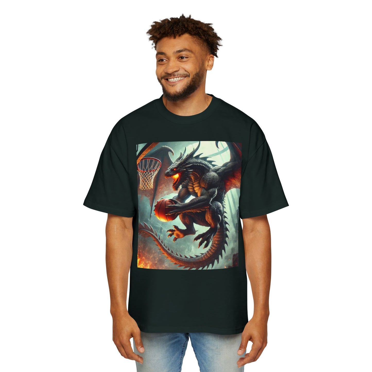 Men's Fantasy Dragon Basketball Tee - Oversized Graphic Shirt, Streetwear Style, Casual Outfit, Gift for Him, Unique Art Tee
