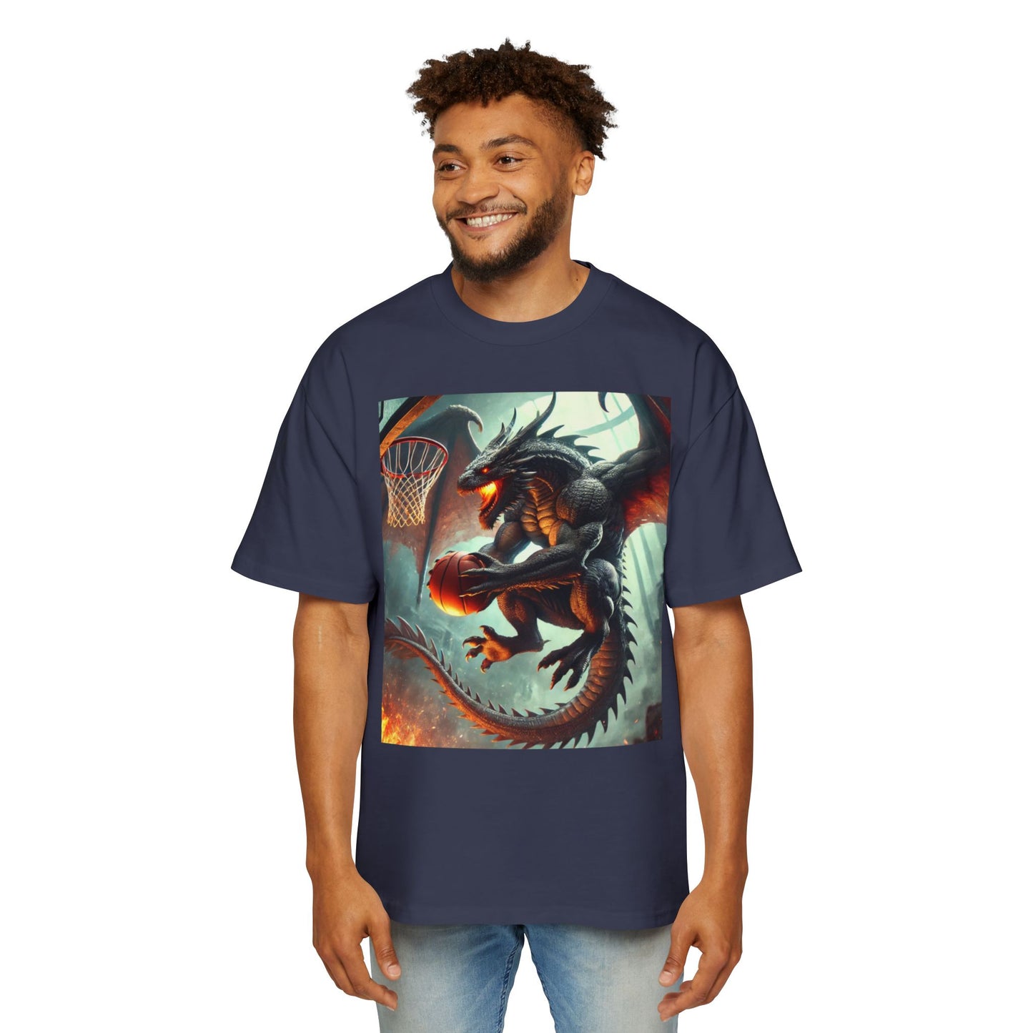 Men's Fantasy Dragon Basketball Tee - Oversized Graphic Shirt, Streetwear Style, Casual Outfit, Gift for Him, Unique Art Tee