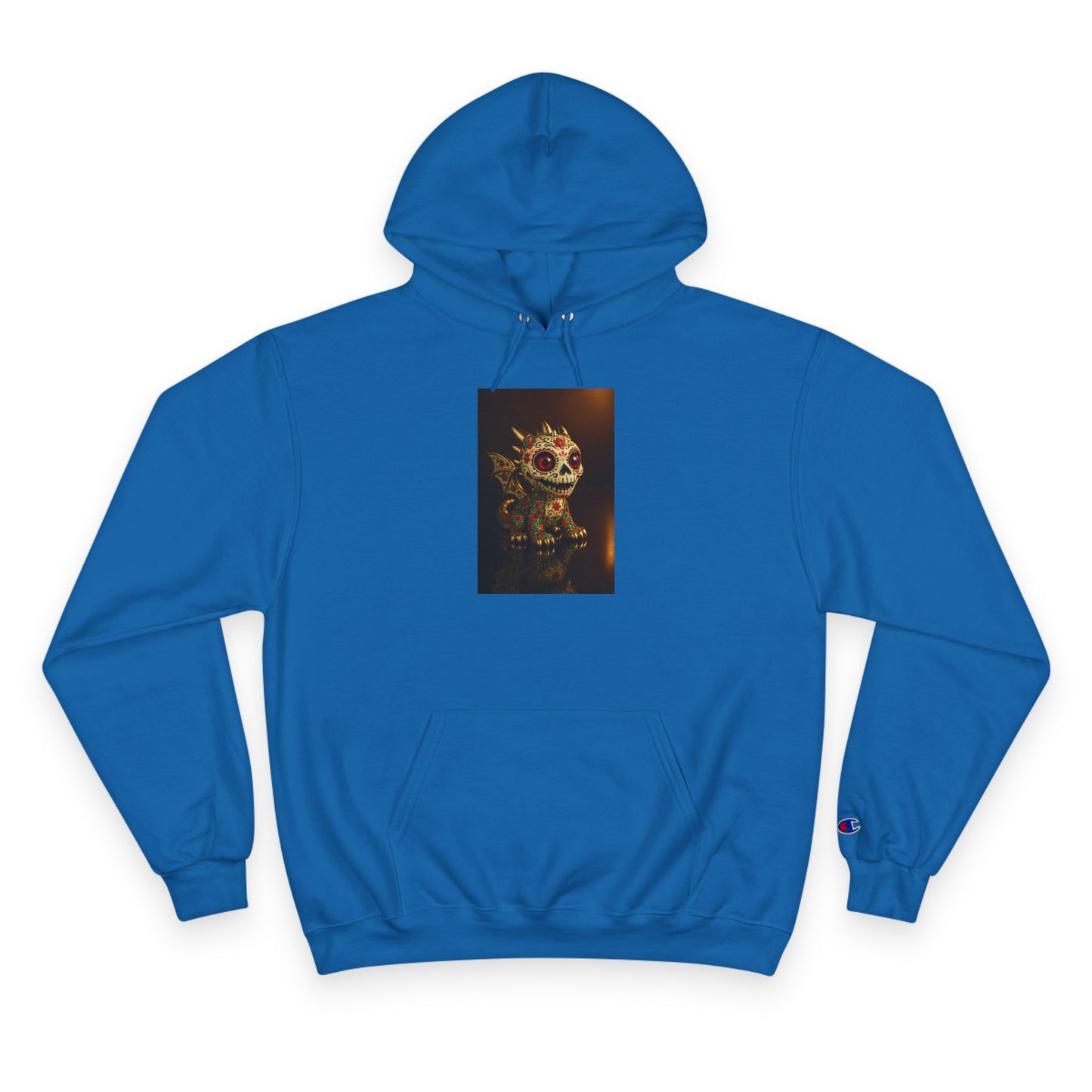 Skull Graphic Champion Hoodie, Cozy Sweatshirt, Halloween Gift, Casual Wear, Unique Design, Trendy Fashion