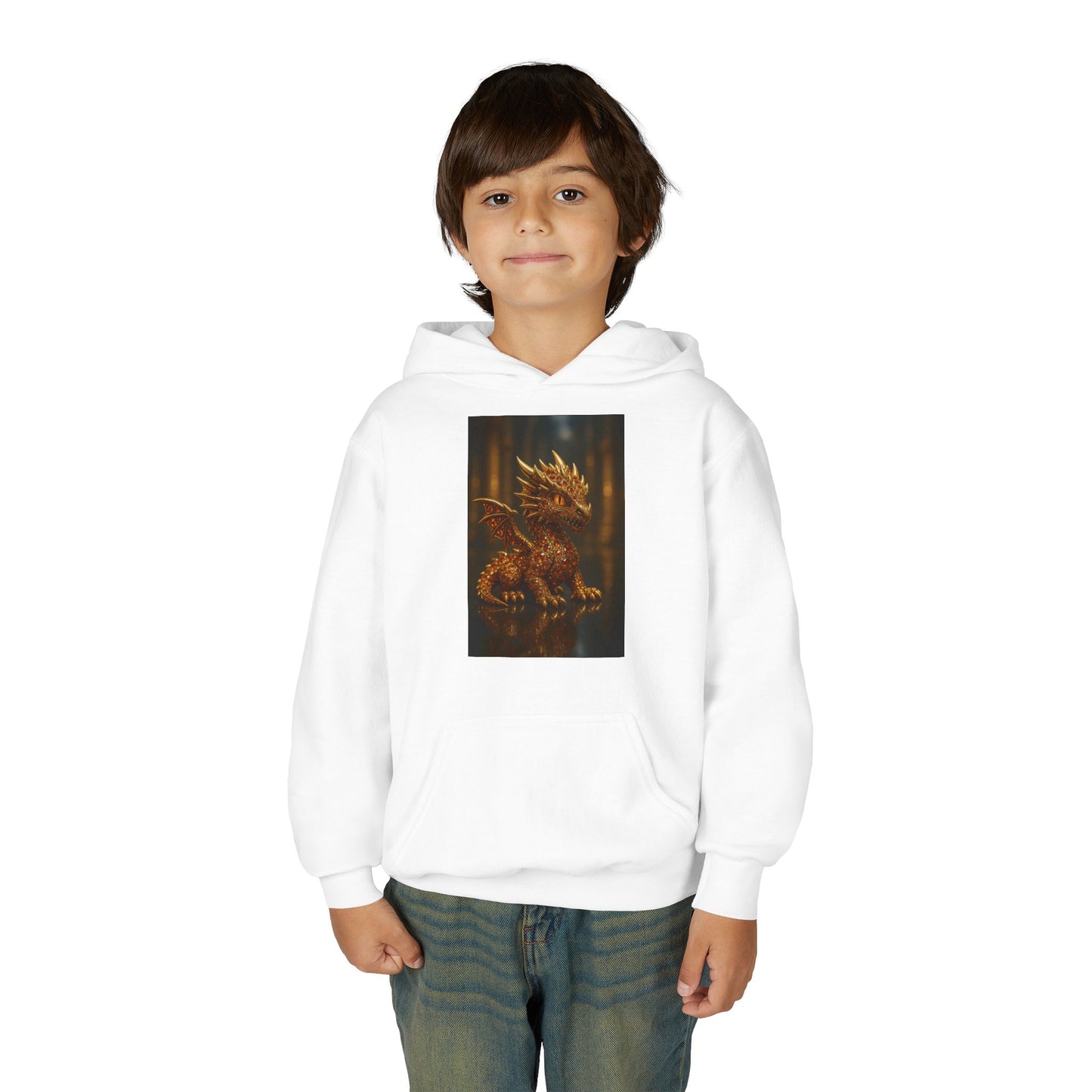 Dragon Fantasy Youth Heavy Blend Hooded Sweatshirt, Adventure Hoodie, Gift for Kids, Fantasy Apparel, Cozy Sweatshirt for Young Dreamers