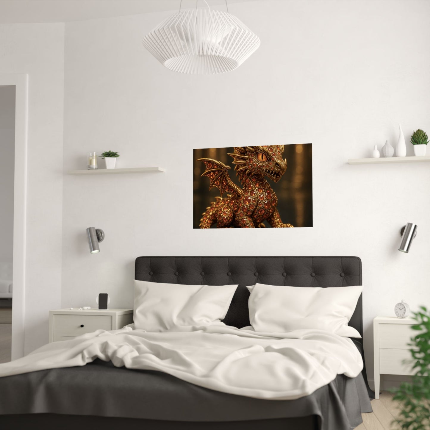 Golden Dragon Art Print, Satin Poster, Dragon Wall Art, Fantasy Decor, Gift for Gamers, Dragon Lover's Decoration