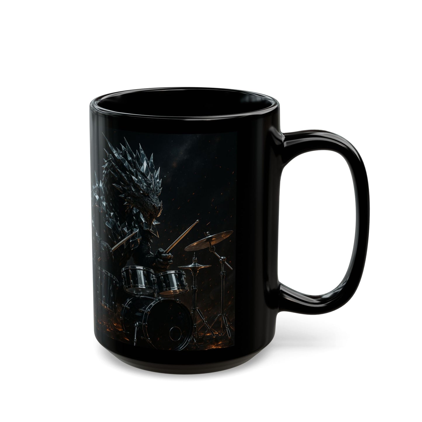 Metallic Drummer Black Mug, Unique Coffee Cup for Musicians, Rock Music Lover Gift, Fantasy Beverages Mug, Cool Drum Set Teacup