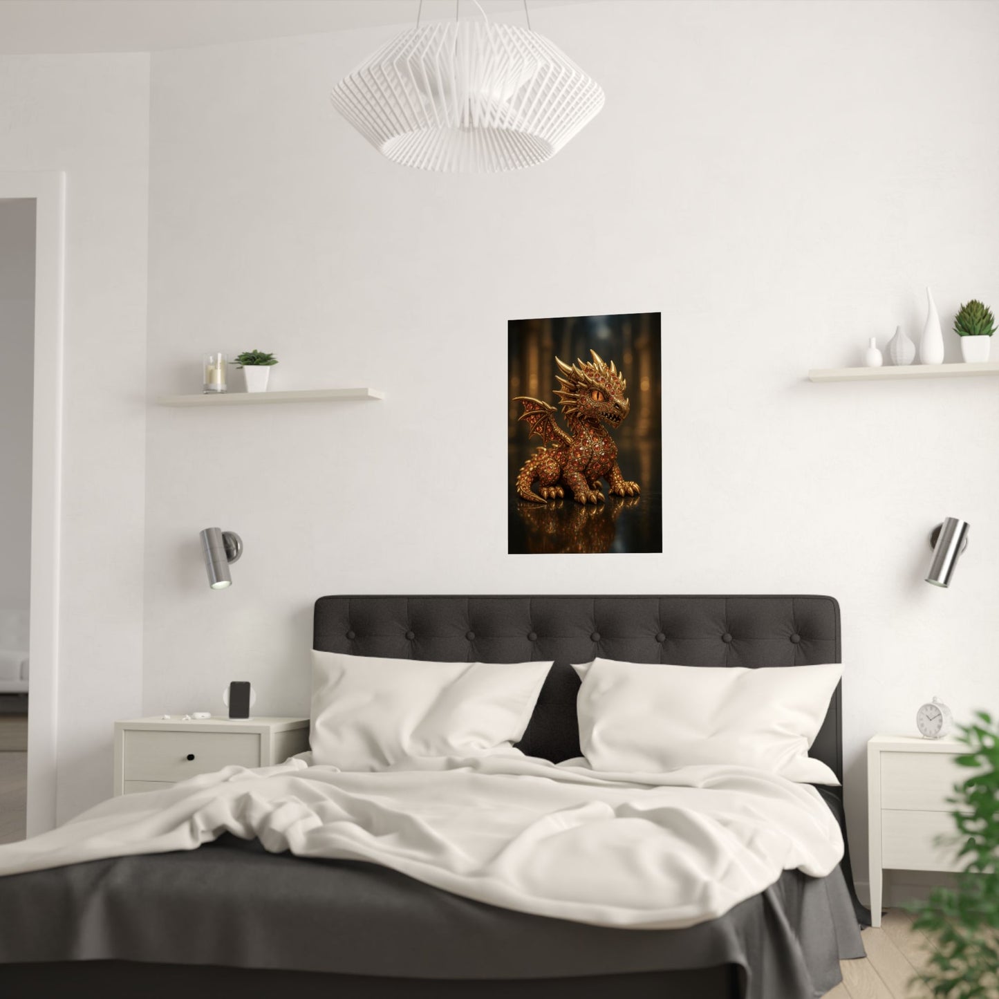 Golden Dragon Art Print, Satin Poster, Dragon Wall Art, Fantasy Decor, Gift for Gamers, Dragon Lover's Decoration