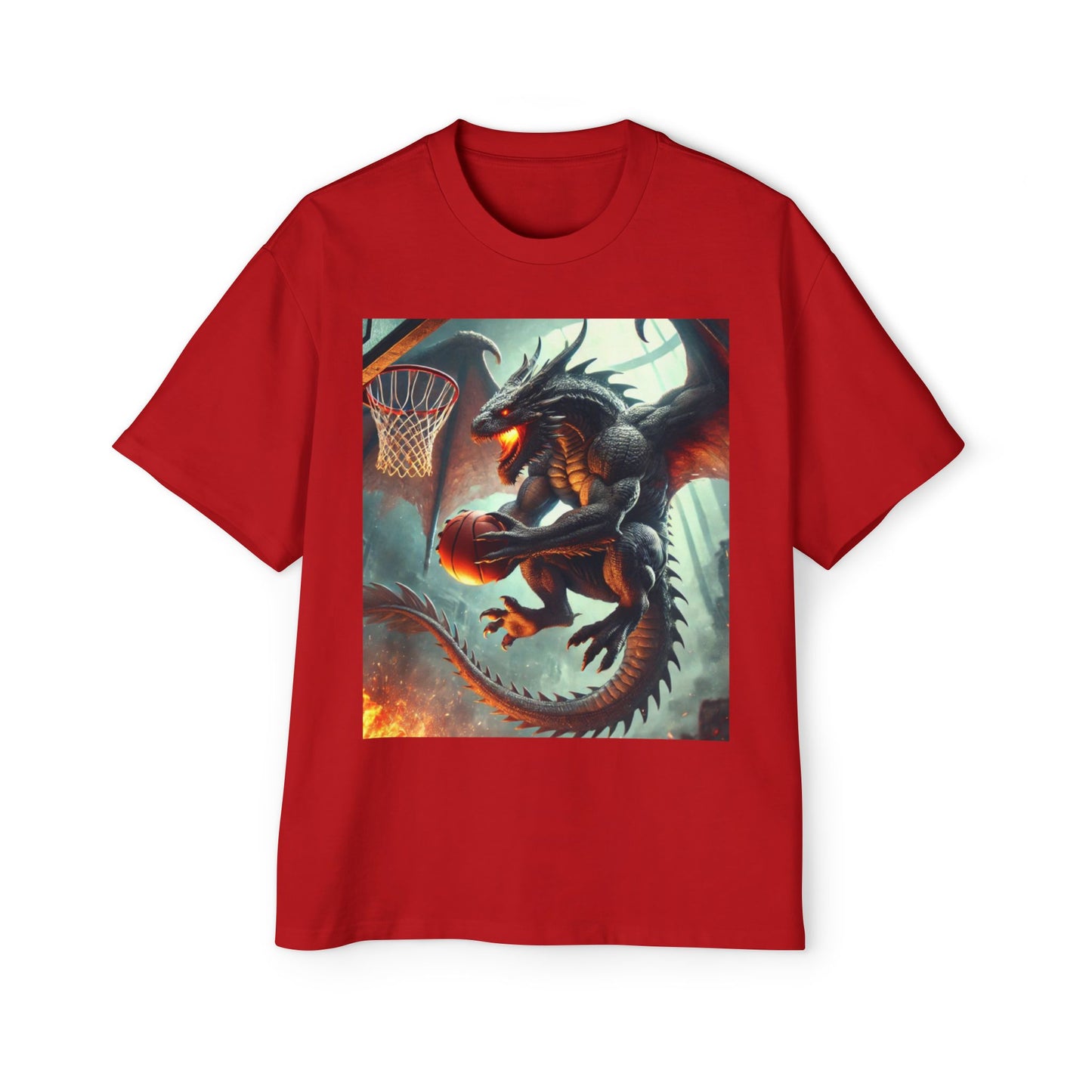 Men's Fantasy Dragon Basketball Tee - Oversized Graphic Shirt, Streetwear Style, Casual Outfit, Gift for Him, Unique Art Tee