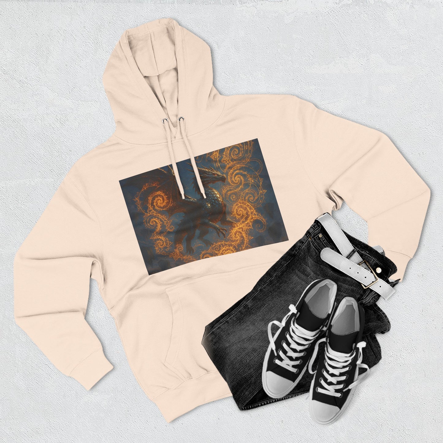 Dragon Swirl Fleece Hoodie - Three-Panel Design for Fantasy Lovers