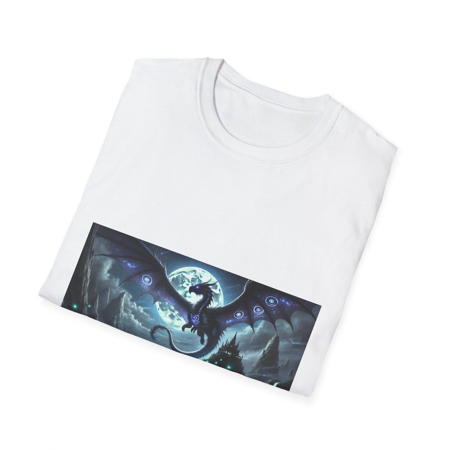 Fantasy Dragon Unisex Softstyle T-Shirt - Mystical Night Design