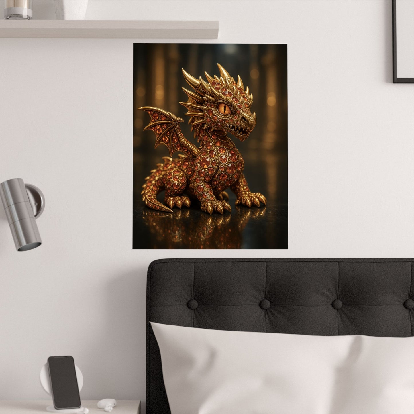 Golden Dragon Art Print, Satin Poster, Dragon Wall Art, Fantasy Decor, Gift for Gamers, Dragon Lover's Decoration