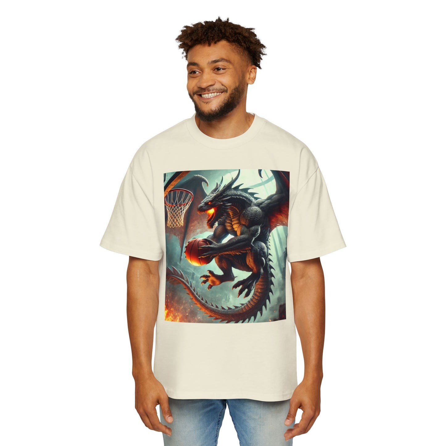 Men's Fantasy Dragon Basketball Tee - Oversized Graphic Shirt, Streetwear Style, Casual Outfit, Gift for Him, Unique Art Tee