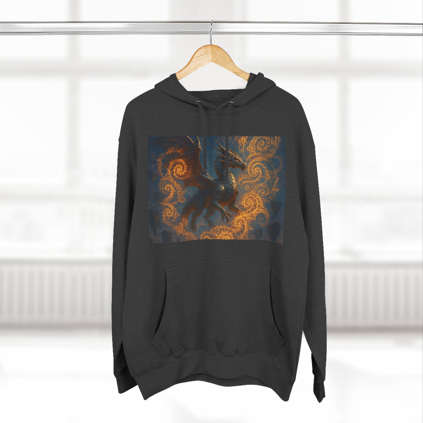 Dragon Swirl Fleece Hoodie - Three-Panel Design for Fantasy Lovers