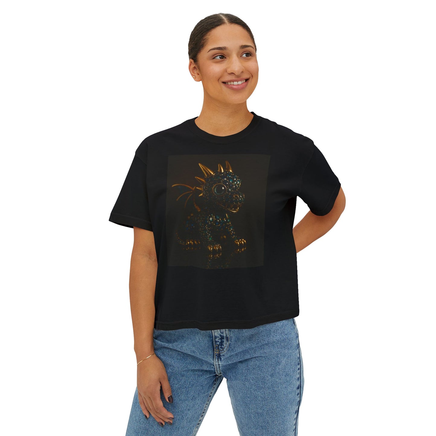 Blue Diamond Dragon Glow Boxy Tee - Cute Casual Wear for Kids & Adults, Perfect for Parties, Birthdays, Everyday Fun, Dinosaur Lovers Gift