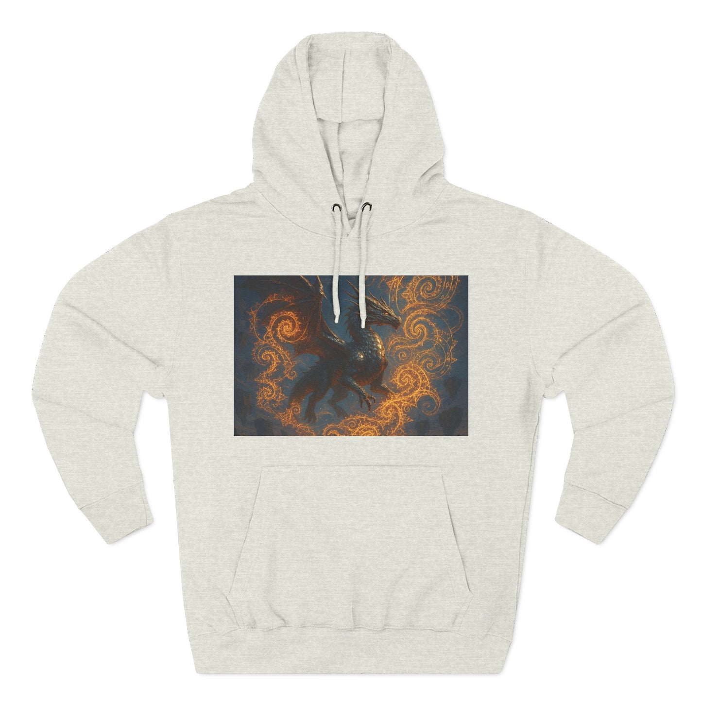Dragon Swirl Fleece Hoodie - Three-Panel Design for Fantasy Lovers