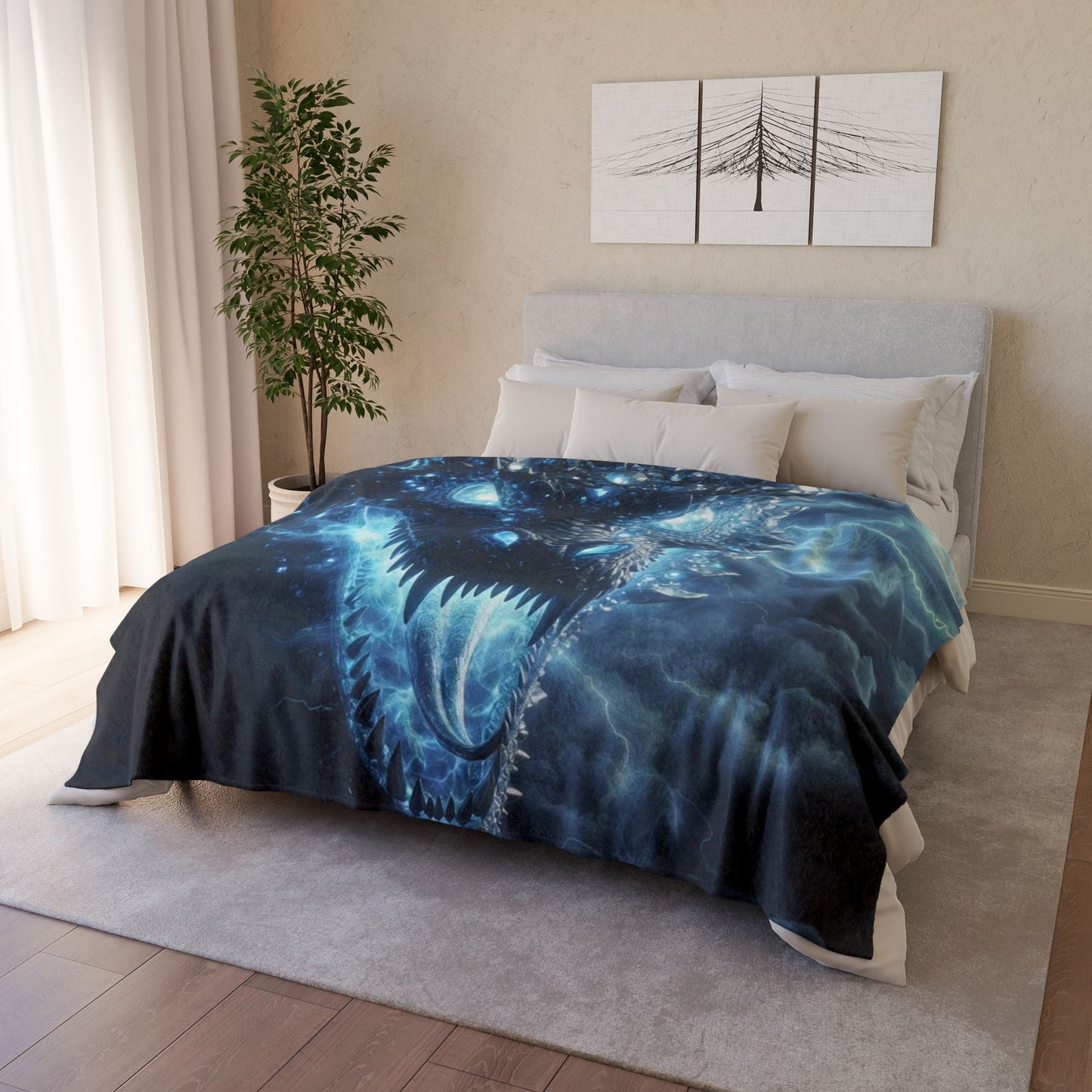 Electric Blue Dragon Blanket — Mystic Lightning Monster Throw