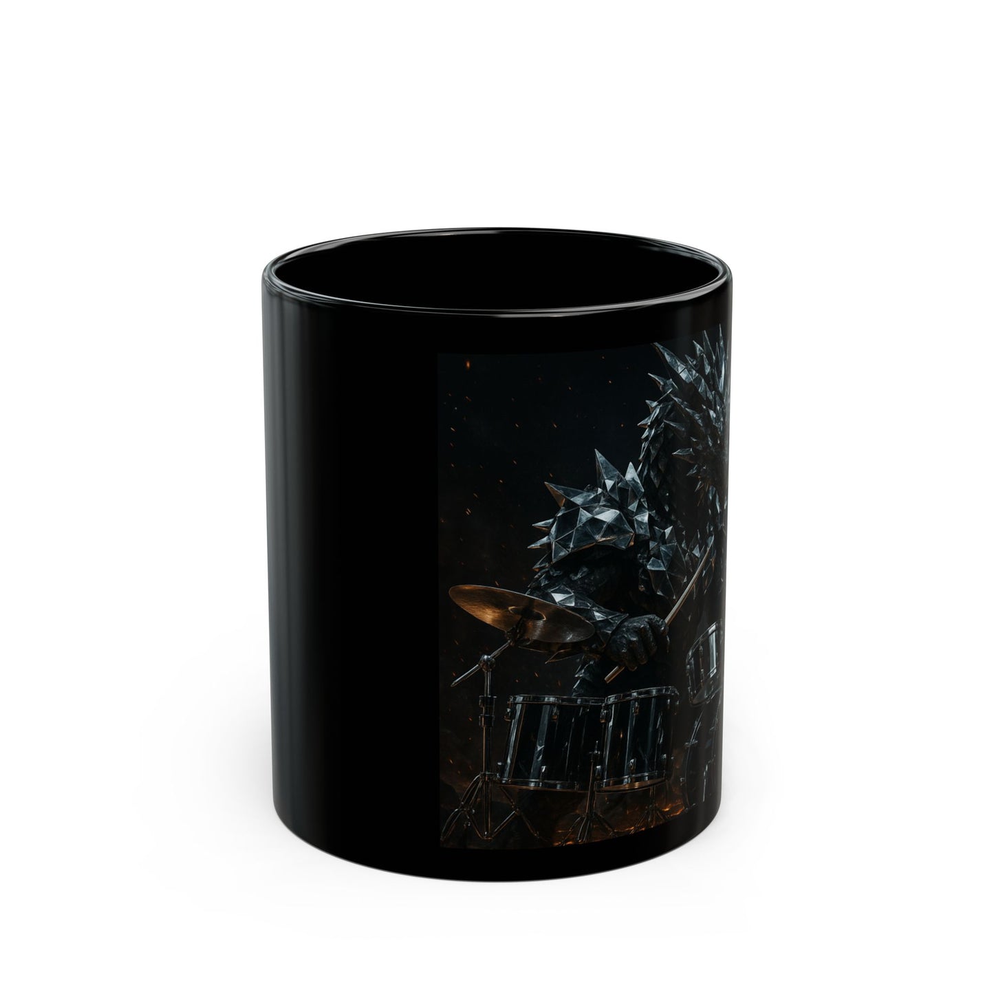 Metallic Drummer Black Mug, Unique Coffee Cup for Musicians, Rock Music Lover Gift, Fantasy Beverages Mug, Cool Drum Set Teacup