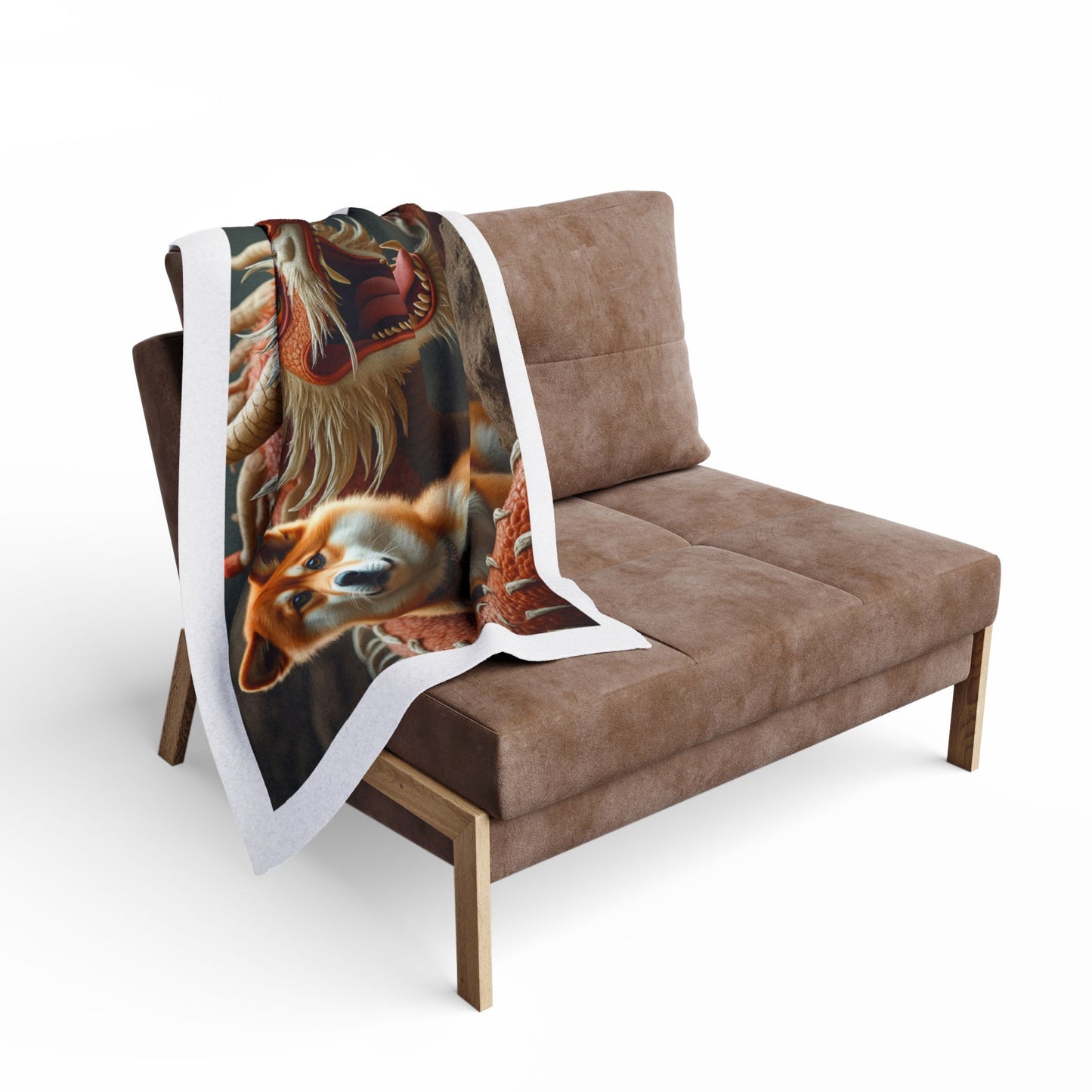 Cozy Arctic Fleece Blanket with Dragon and Dog Design – Perfect for Animal Lovers
