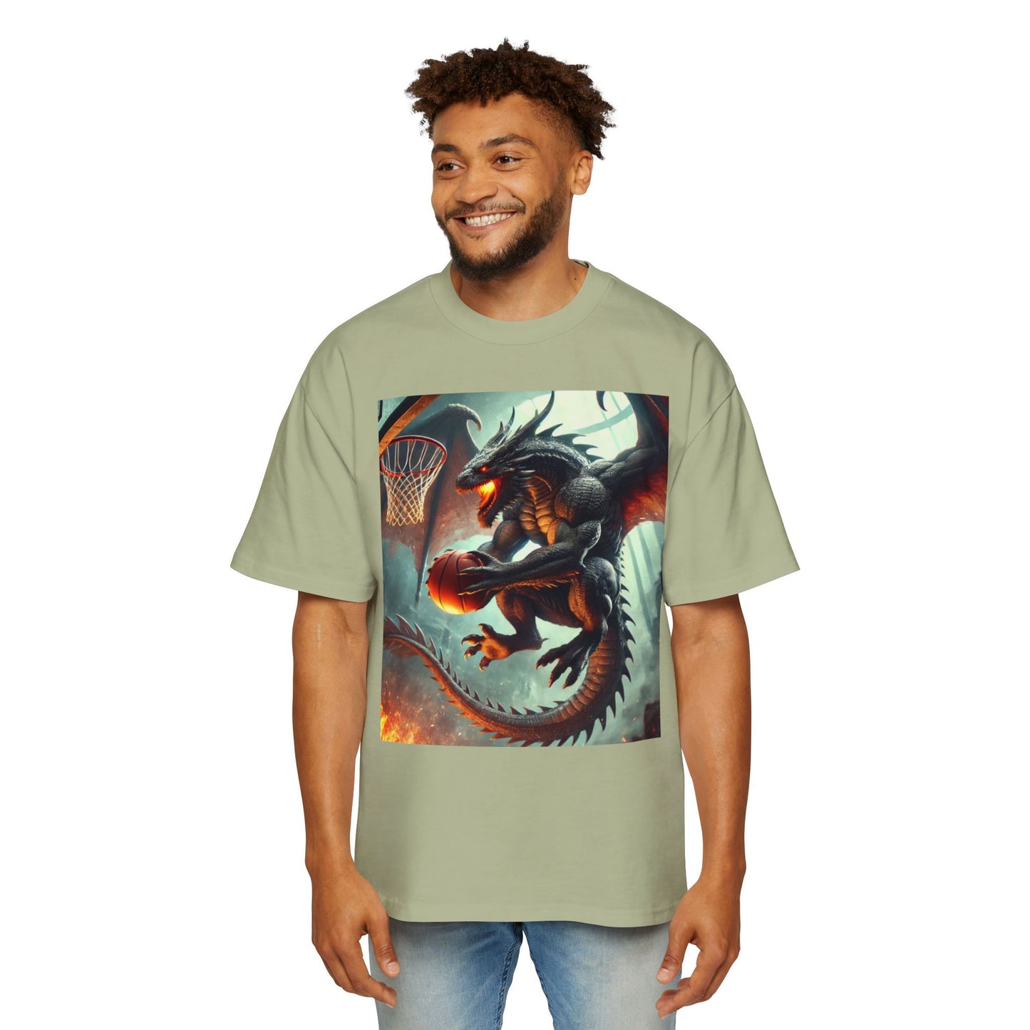 Men's Fantasy Dragon Basketball Tee - Oversized Graphic Shirt, Streetwear Style, Casual Outfit, Gift for Him, Unique Art Tee