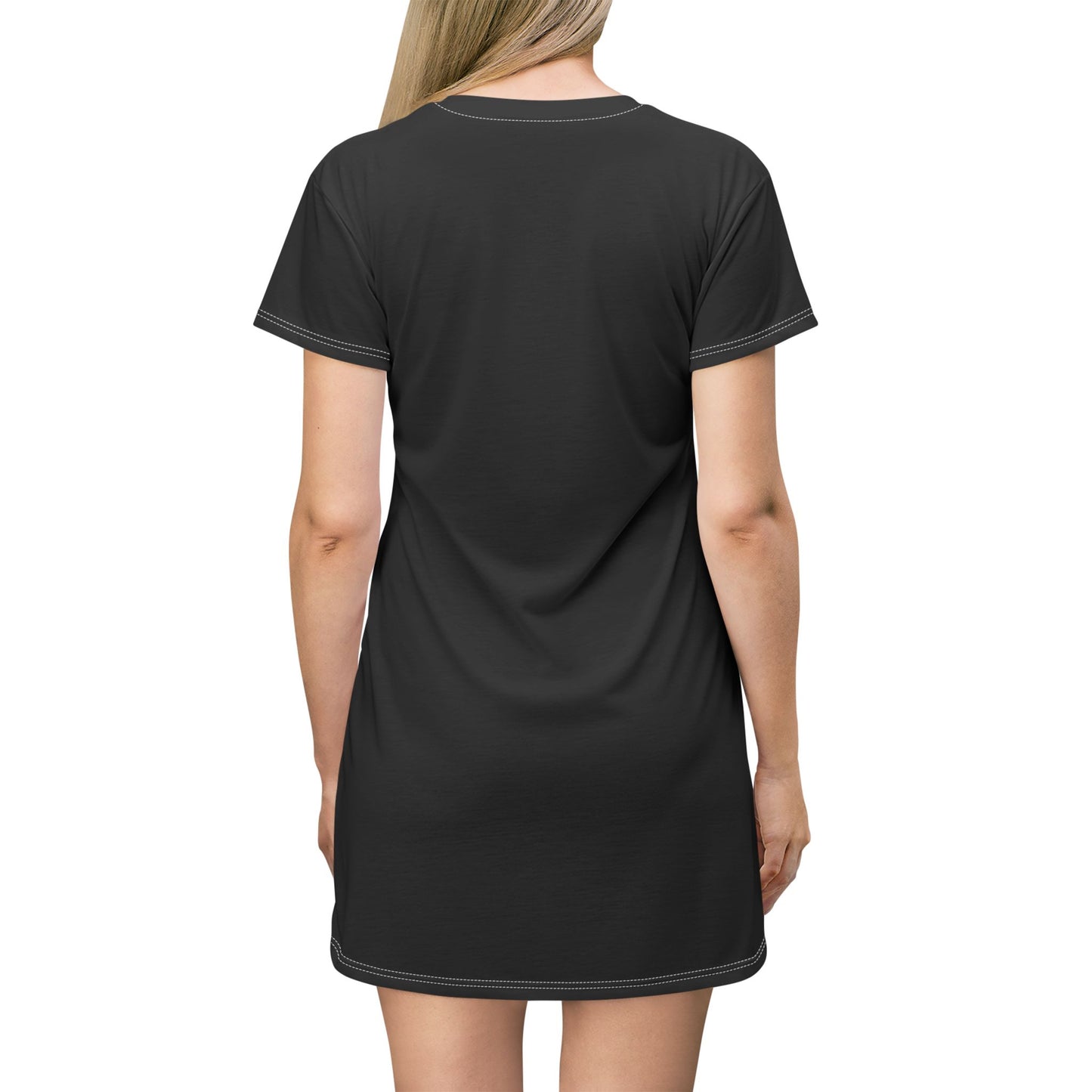 A Black Pocket T‑Shirt Dress with Blue Marble Accent — Casual Everyday AOP Dress
