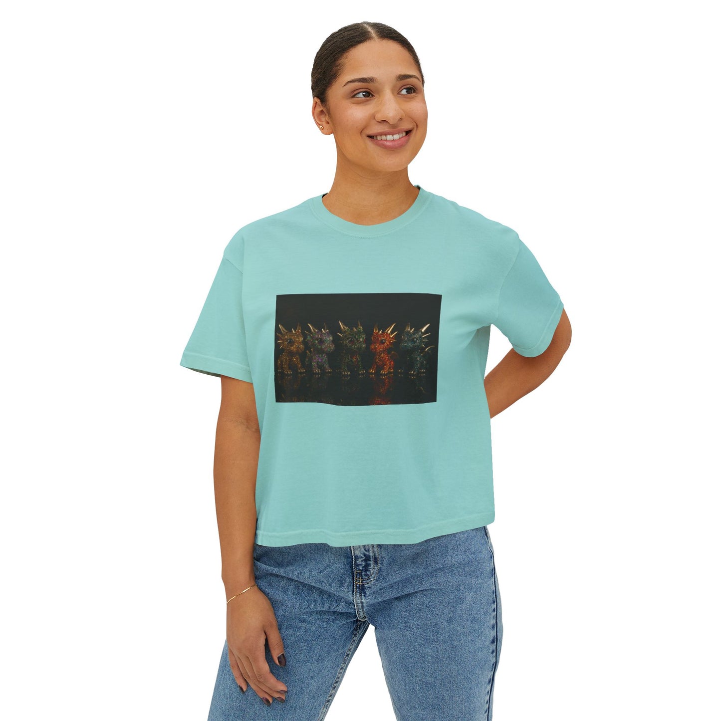 Colorful Creature Women's Boxy Tee, Cute Graphic Tee, Casual Shirt, Summer Top, Gift for Gamers, Relaxed Fit T-Shirt