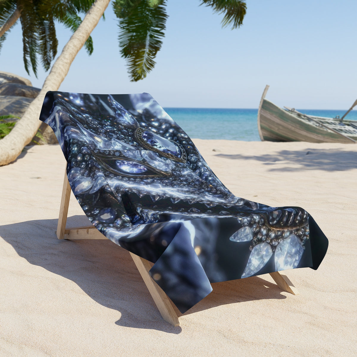 A Crystal Dragon Beach Towel – Sparkling Fantasy Gem Artwork