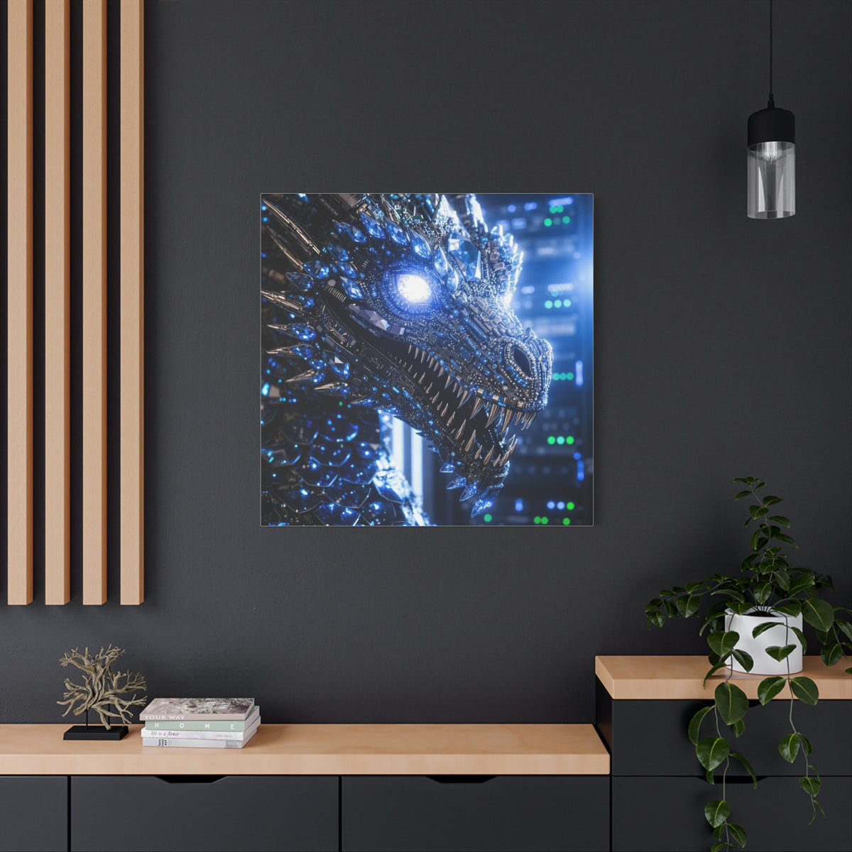 A Cyber Dragon Canvas Print — Futuristic Metallic Dragon Wall Art