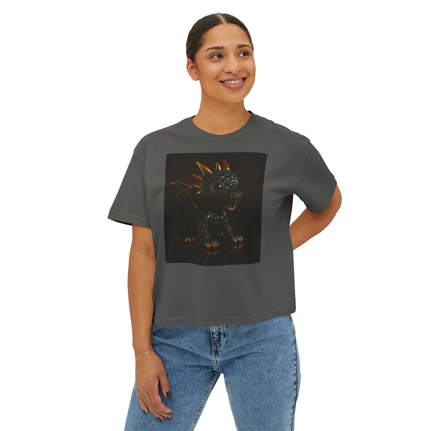 Blue Diamond Dragon Glow Boxy Tee - Cute Casual Wear for Kids & Adults, Perfect for Parties, Birthdays, Everyday Fun, Dinosaur Lovers Gift