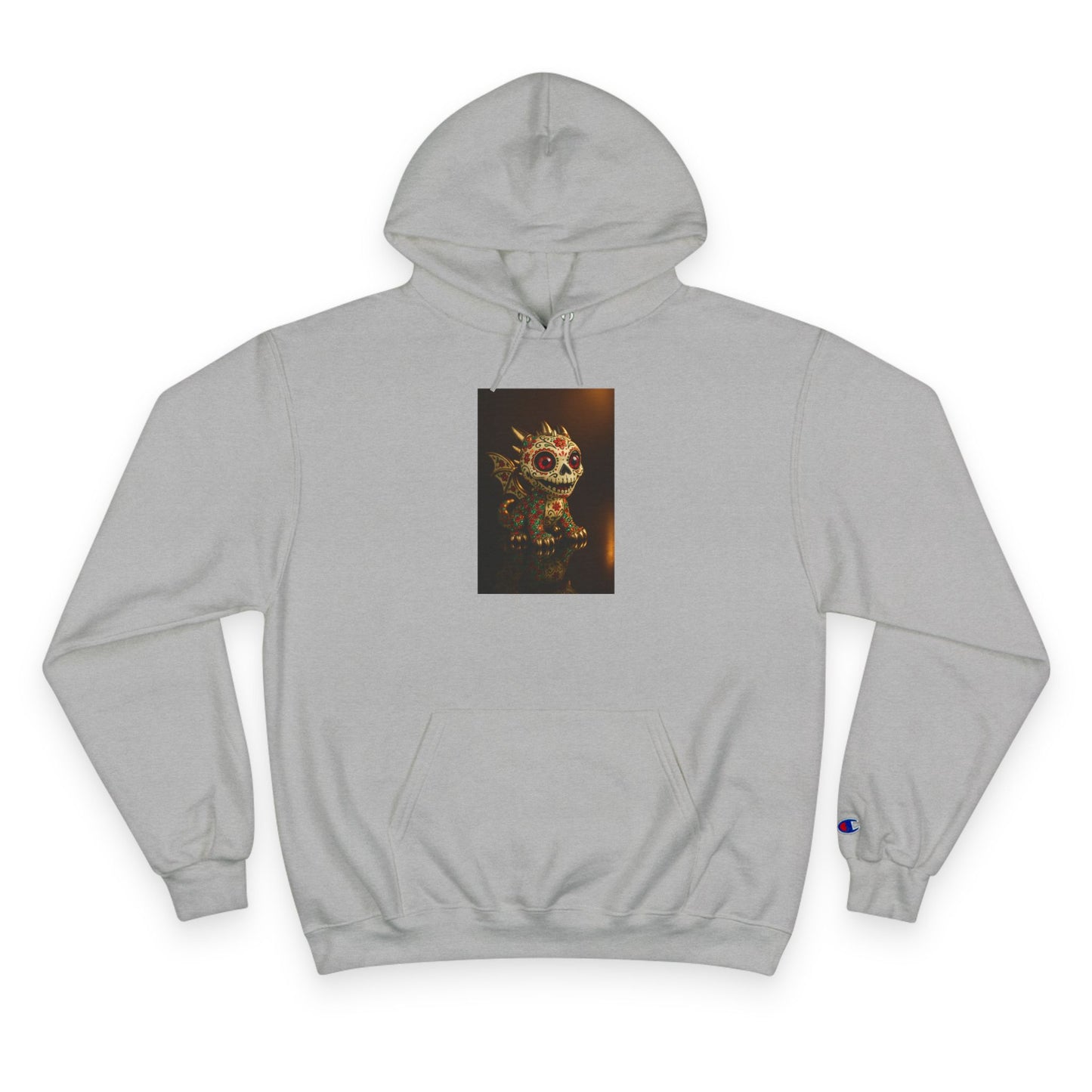 Skull Graphic Champion Hoodie, Cozy Sweatshirt, Halloween Gift, Casual Wear, Unique Design, Trendy Fashion