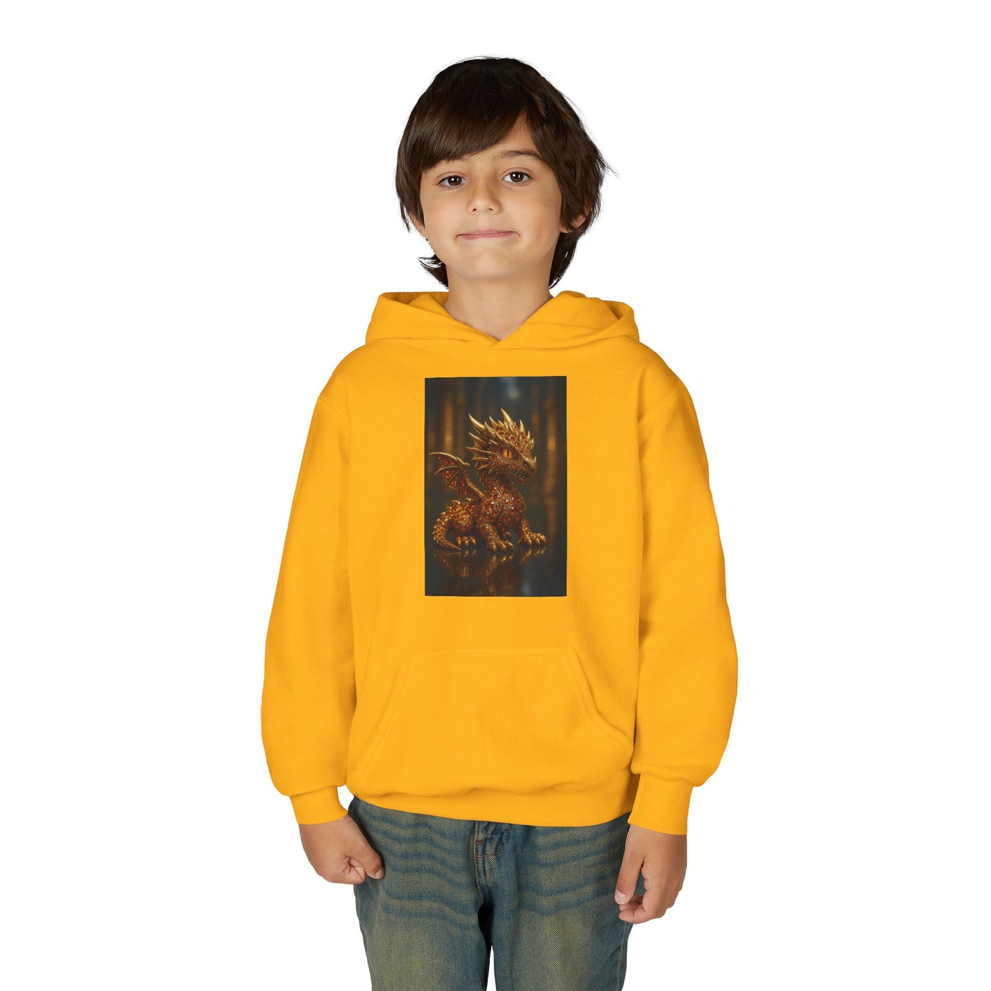 Dragon Fantasy Youth Heavy Blend Hooded Sweatshirt, Adventure Hoodie, Gift for Kids, Fantasy Apparel, Cozy Sweatshirt for Young Dreamers