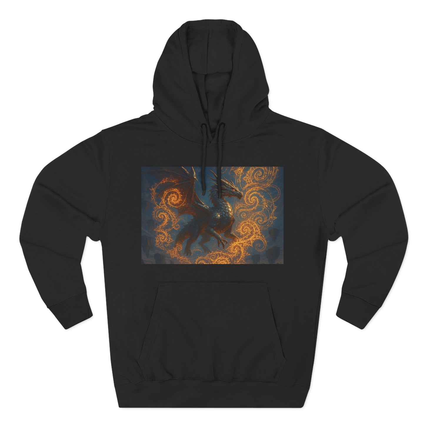 Dragon Swirl Fleece Hoodie - Three-Panel Design for Fantasy Lovers
