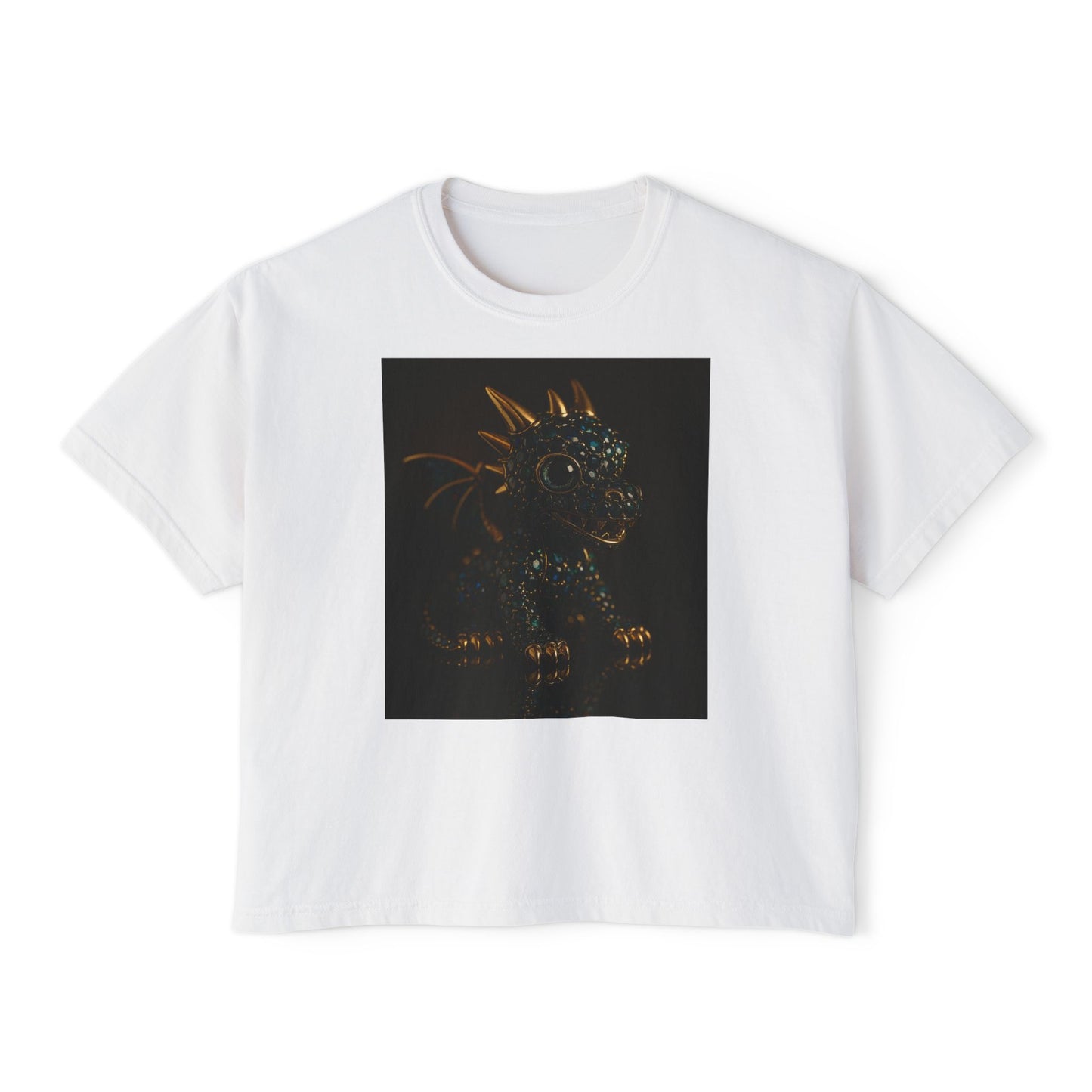 Blue Diamond Dragon Glow Boxy Tee - Cute Casual Wear for Kids & Adults, Perfect for Parties, Birthdays, Everyday Fun, Dinosaur Lovers Gift